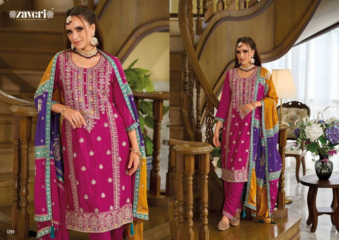 Zaveri Twisha Embroidery Chinon Top Bottom With Dupatta Heavy Readymade Suits Wholesalers In Delhi
